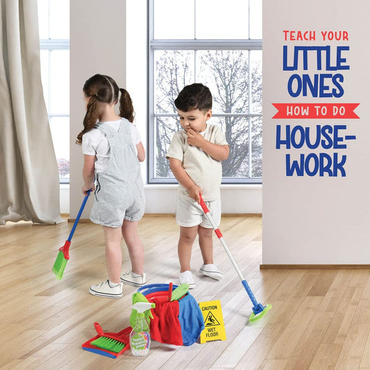 Play22 mop with extendable handle allows kids to imitate cleaning routines