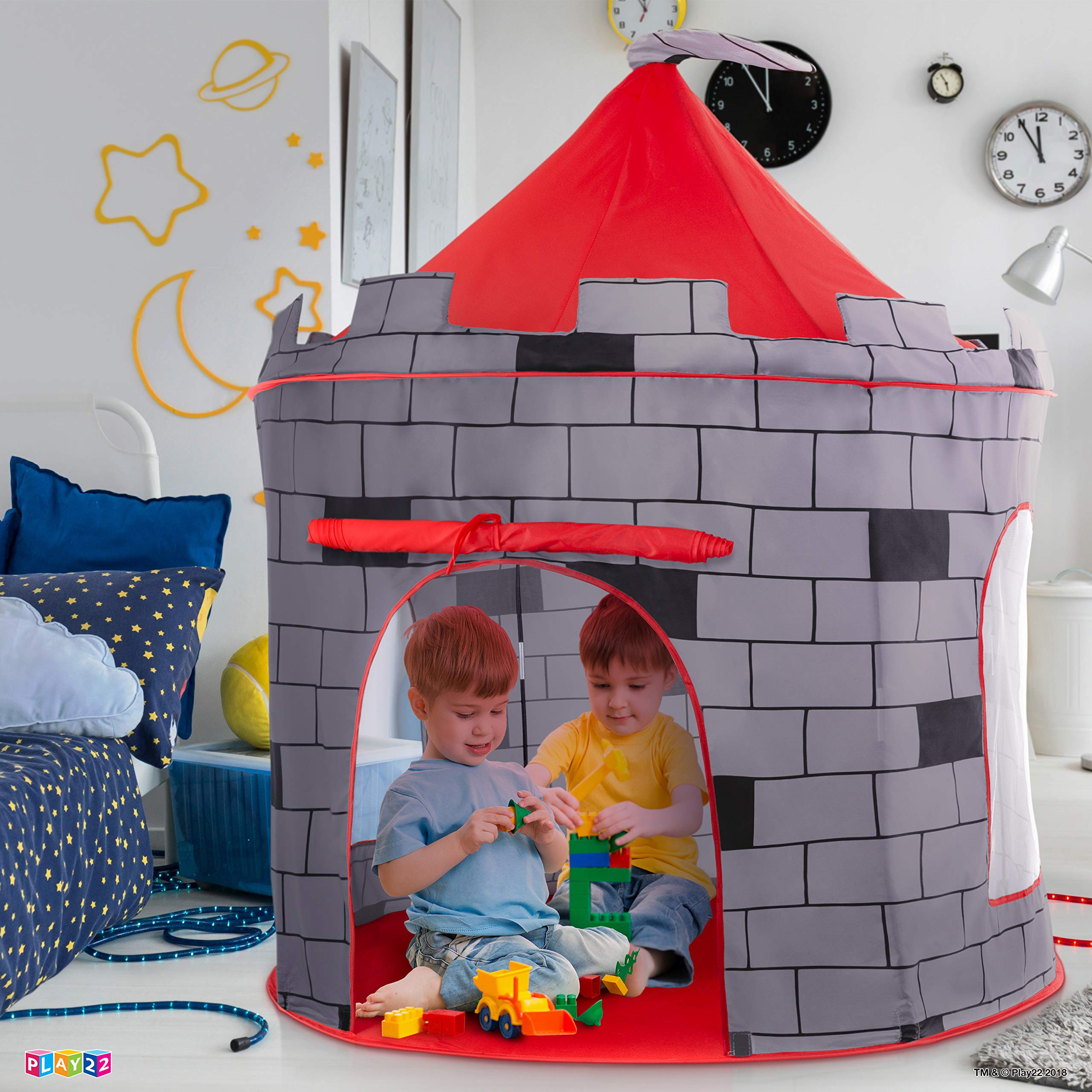 Play22 Knight Castle tent side windows provide ventilation for cozy play