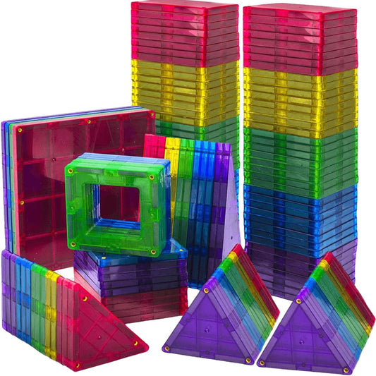 Play22 magnetic tiles 113pcs advanced set ready for creative STEM play and learning.