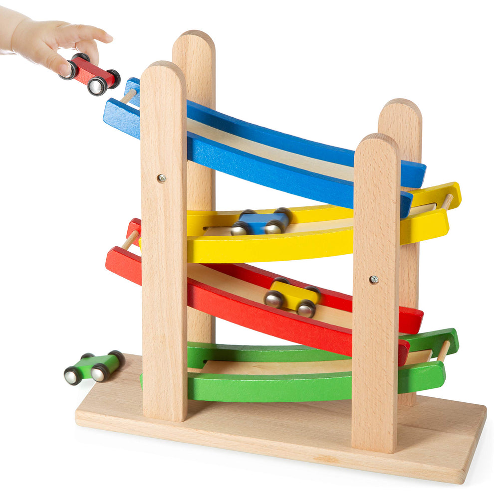 Play22 non-toxic wooden materials ensure safe, durable toddler racing toy.