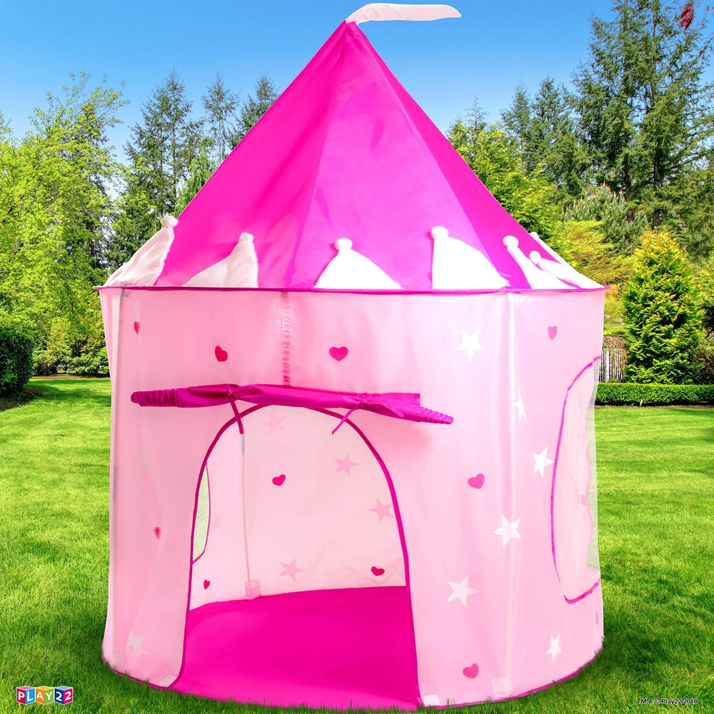 Play22 Princess Castle Pink glow-in-the-dark stars brighten night-time play.