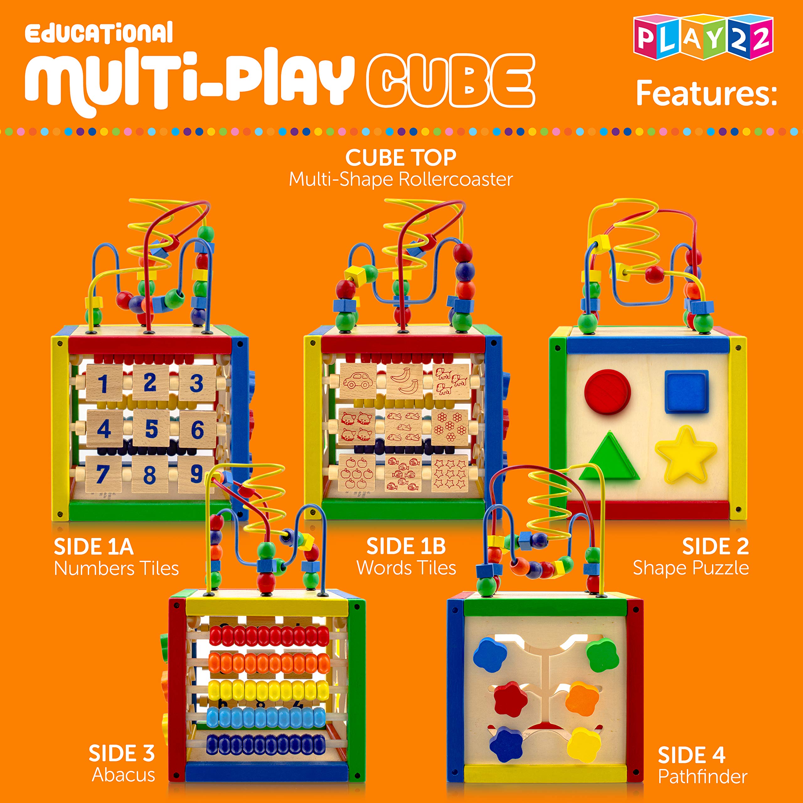 Play22 removable bead maze offers flexible top-level play.