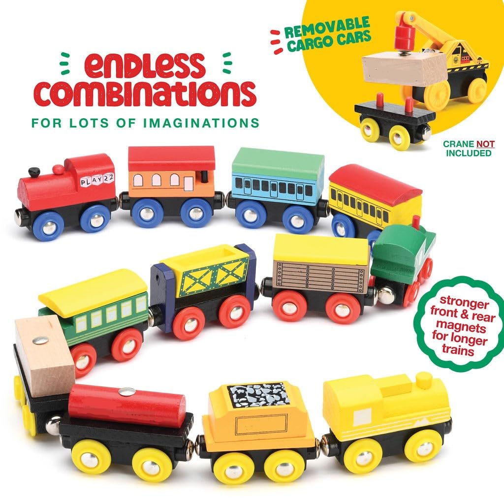 Play22 magnetic cargo load on wooden train set for realistic cargo handling