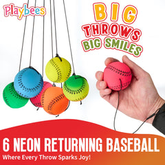 Playbees 2.25-inch balls with elastic cords for secure wrist-fit.