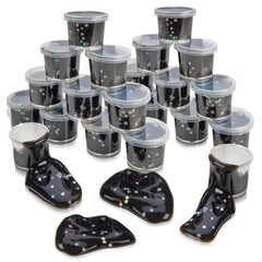 Playbees Black Nebula Slime 24-pack display for galaxy party favors and sensory play.