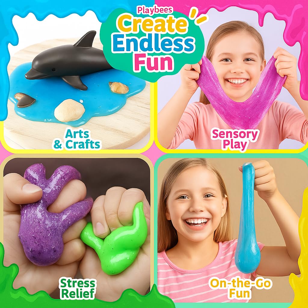 Playbees BPA-free container shows safe packaging for kids' slime.