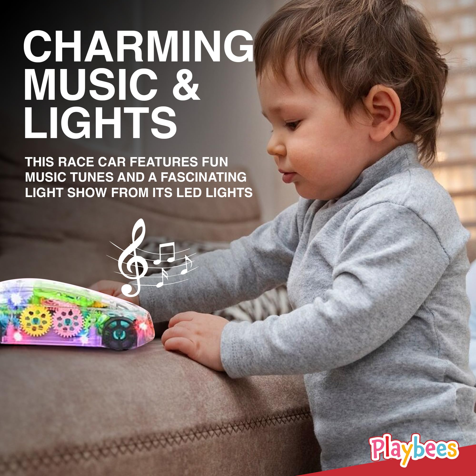 Playbees gears demonstrate cause-and-effect to support early fine motor skills.