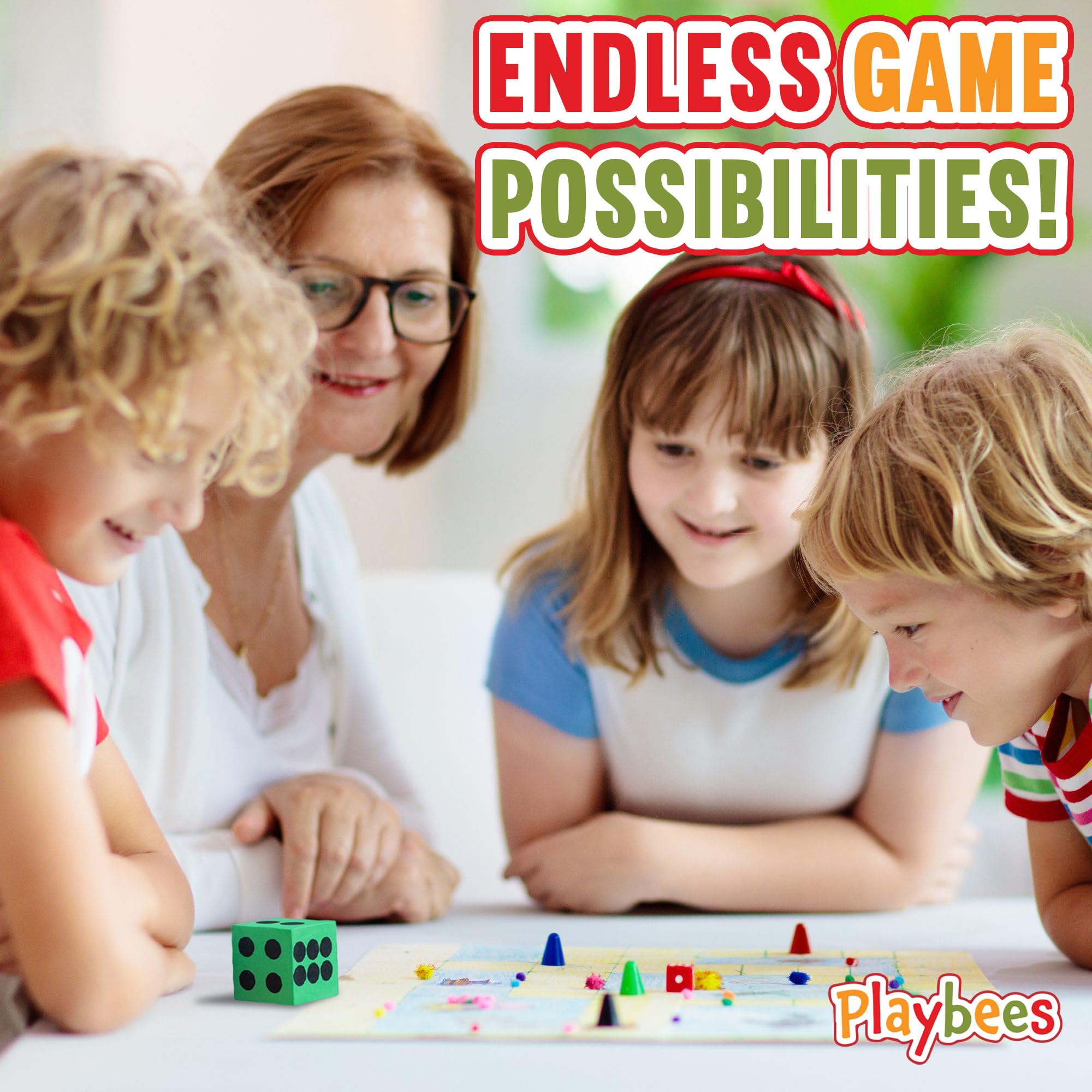 Playbees jumbo dice designed for easy handling by kids during group activities.