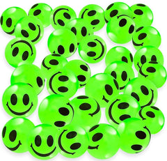 Playbees glow-in-the-dark smiley face bouncing ball, 1 inch, ideal for evening play.
