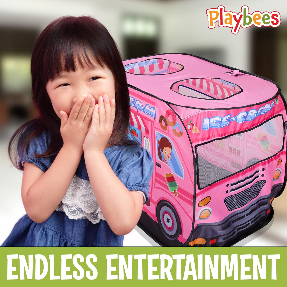 Playbees ice cream truck tent with carry bag simplifies travel setup.