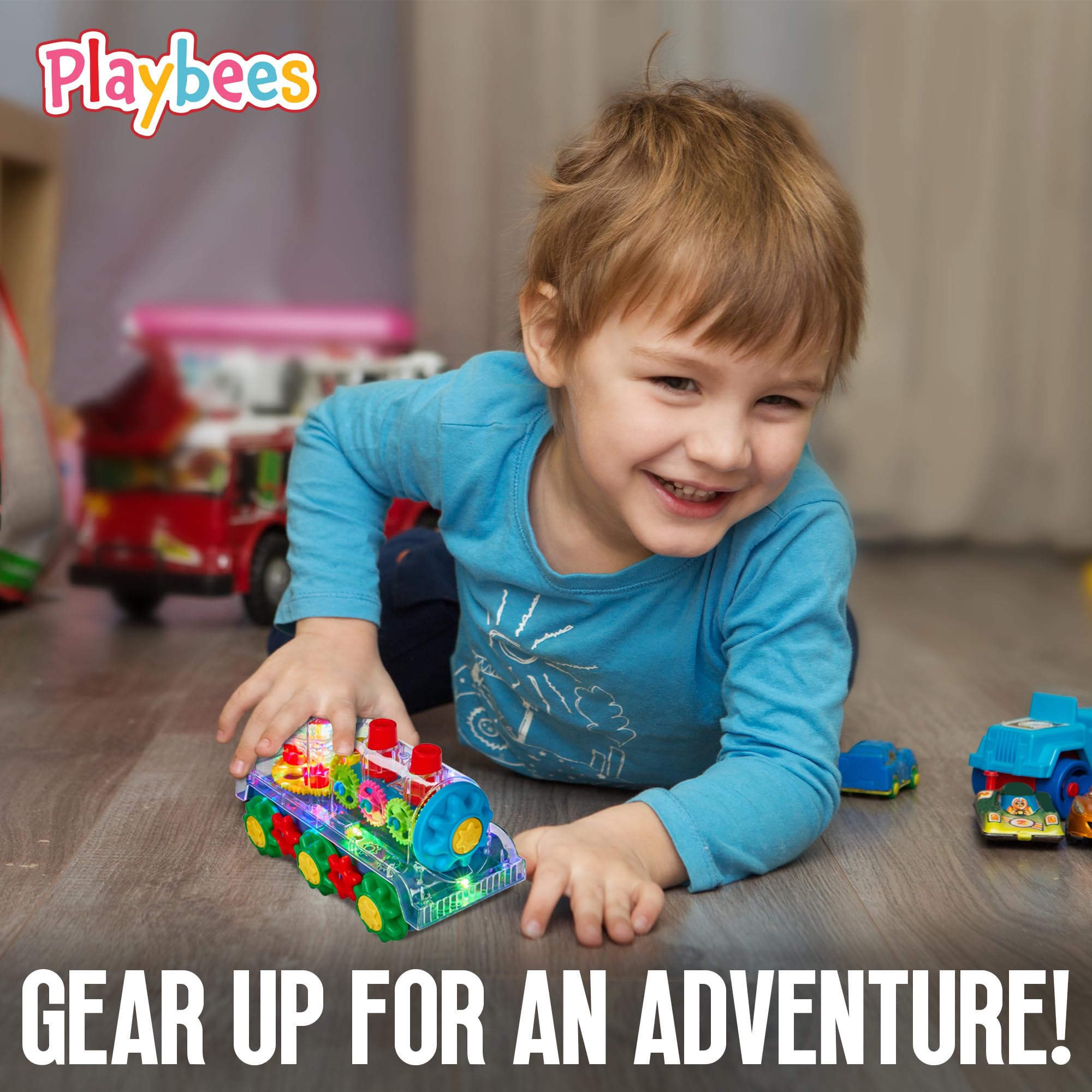 Playbees Light Up Train produces music sounds that enhance interactive play sessions.