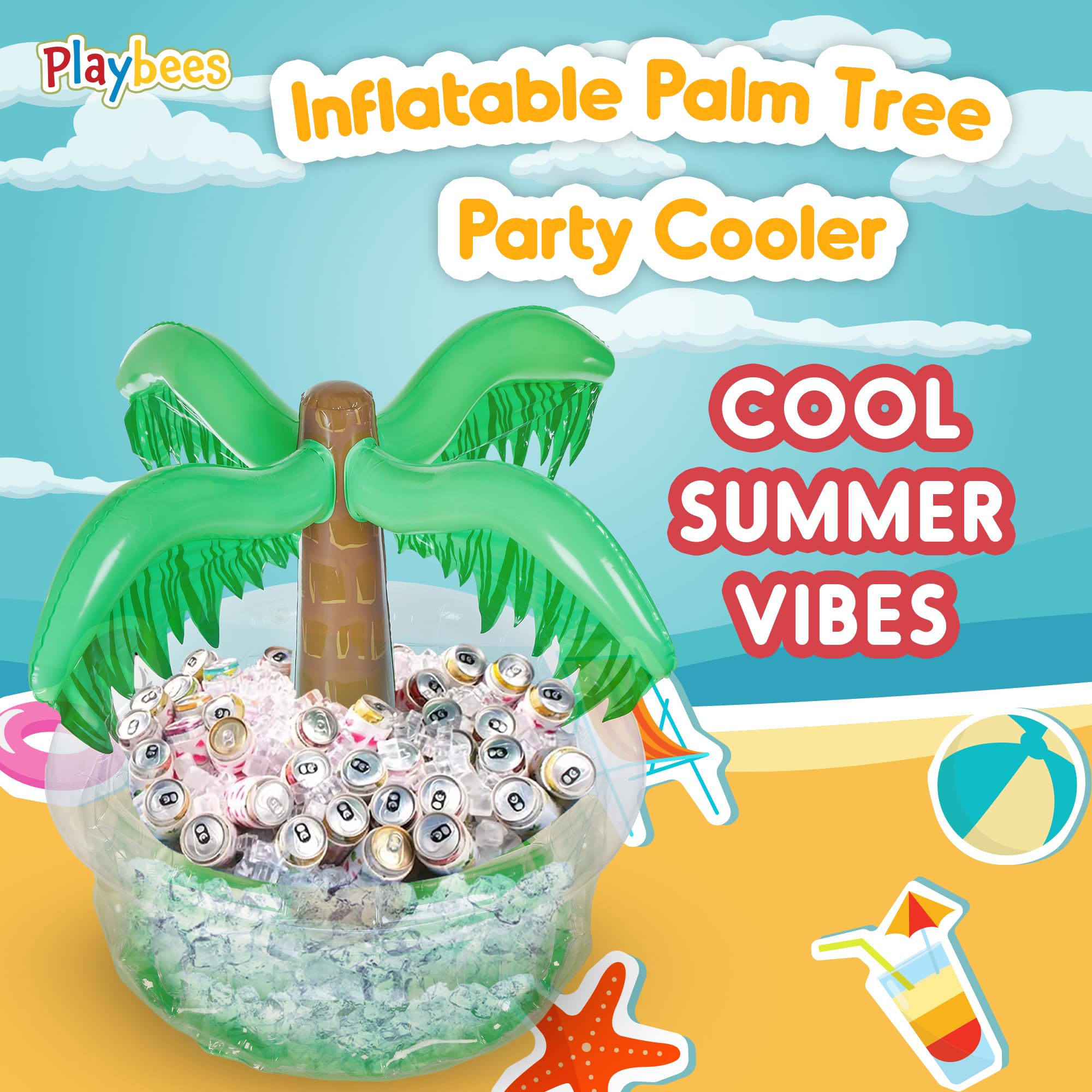 Playbees palm tree party centerpiece doubles as a beverage cooler for guests