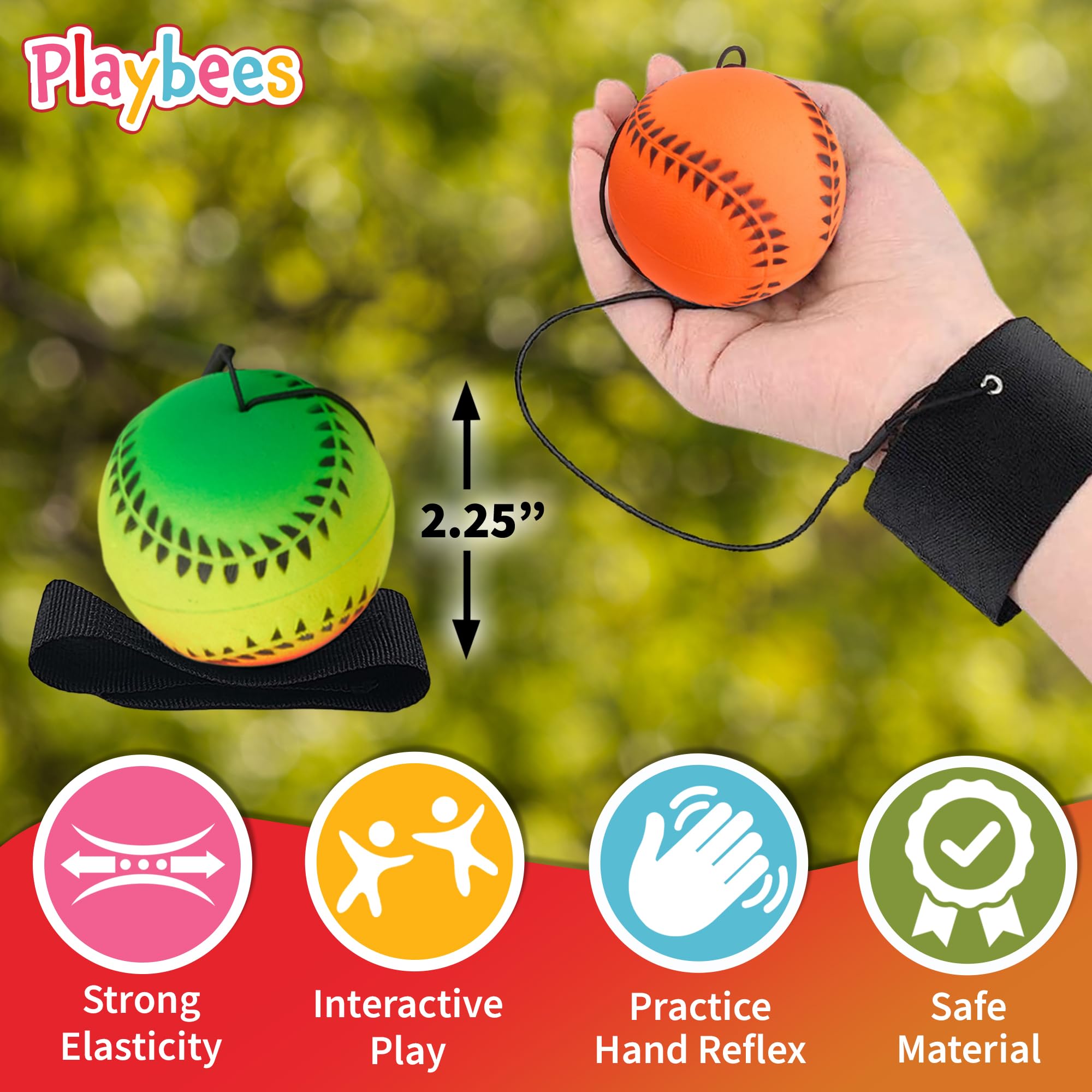 Playbees rebound action helps improve catching skills during outdoor practice.