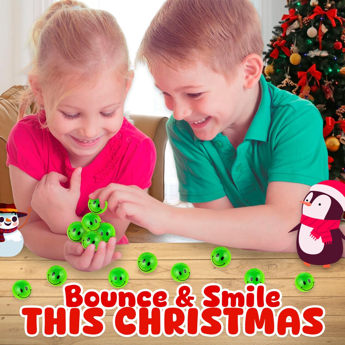 Playbees smiley-face bounce ball, 1 inch, great as classroom rewards.