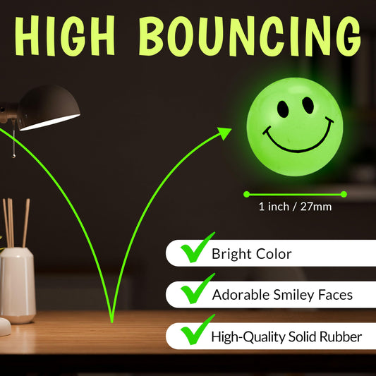 Close-up of a smiley-face glow ball for nighttime play and parties.