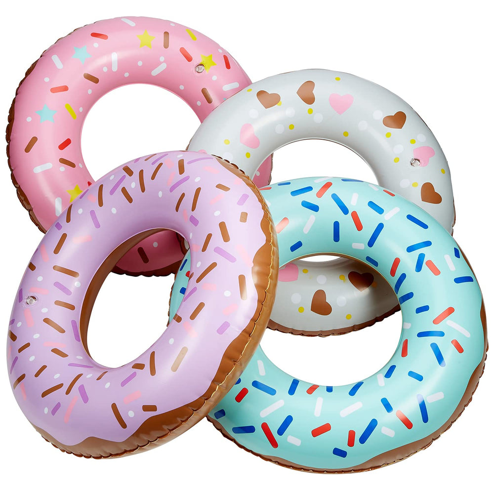 Playbees Sprinkle Donut Pool Float 4-pack for bright pool party decoration and fun.