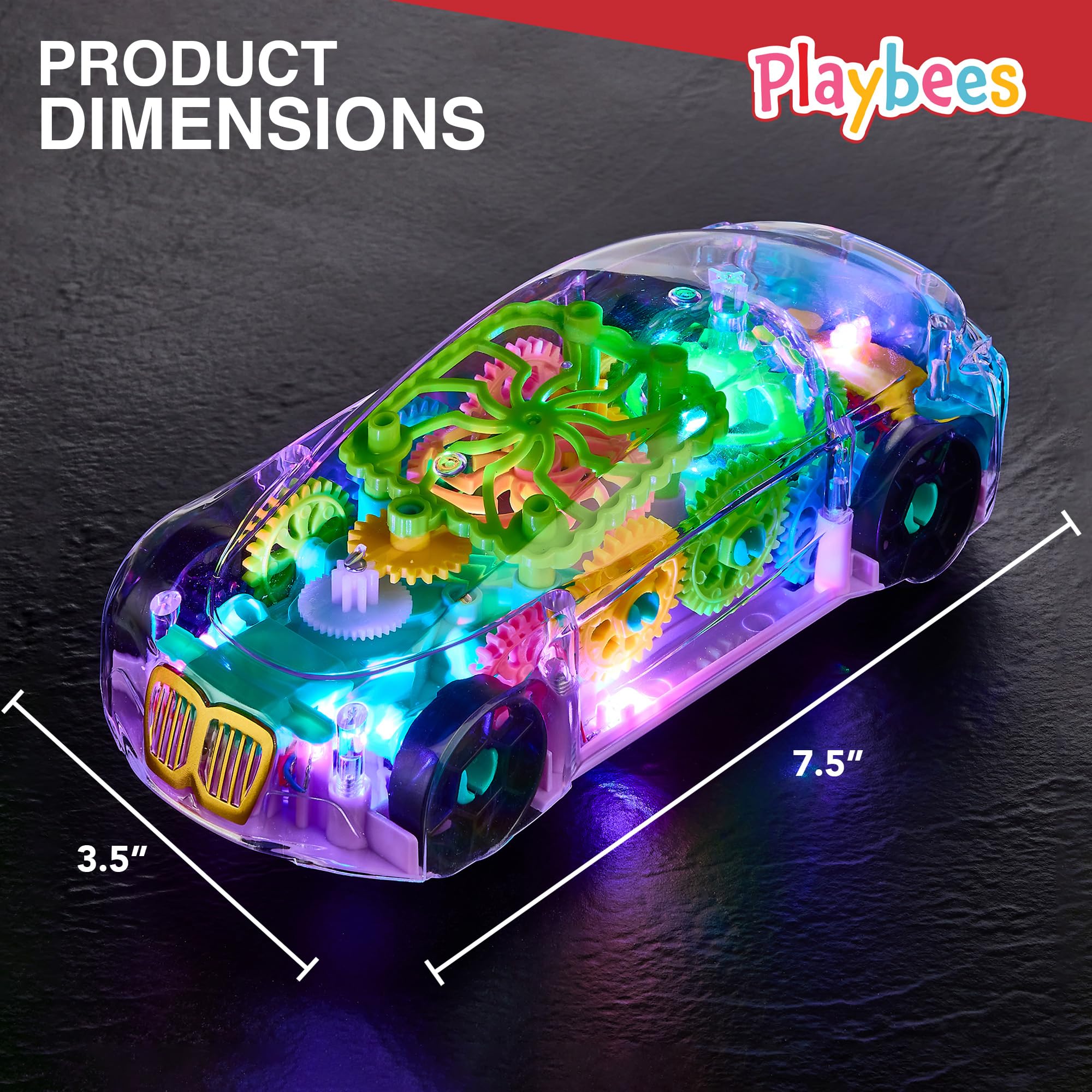 Playbees transparent gear view shows spinning gears to spark curiosity during play.