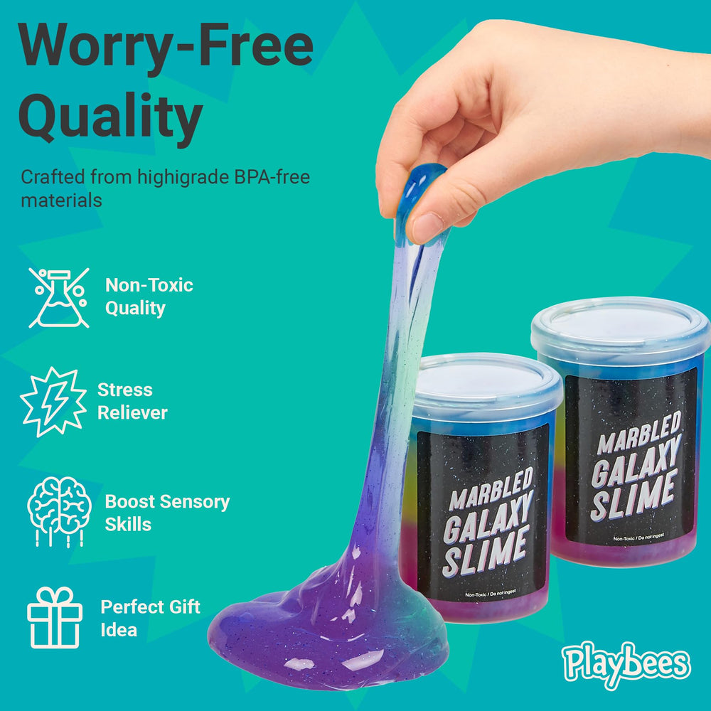 Playbees Unicorn Slime marbled swirl with star constellations for sensory fun.
