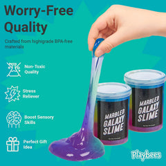 Playbees Unicorn Slime marbled swirl with star constellations for sensory fun.
