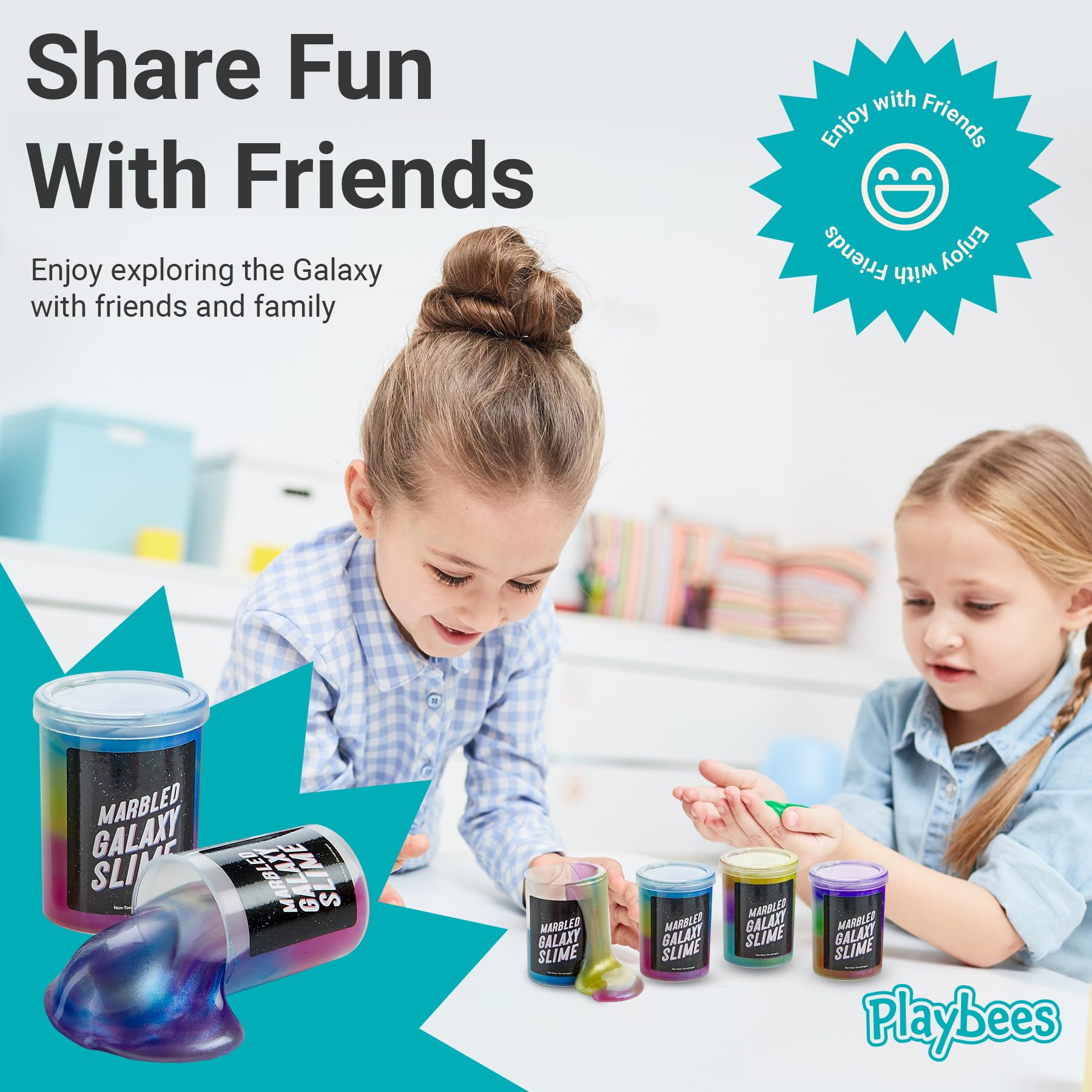 Playbees Unicorn Slime outer space cups keep colors organized and ready.