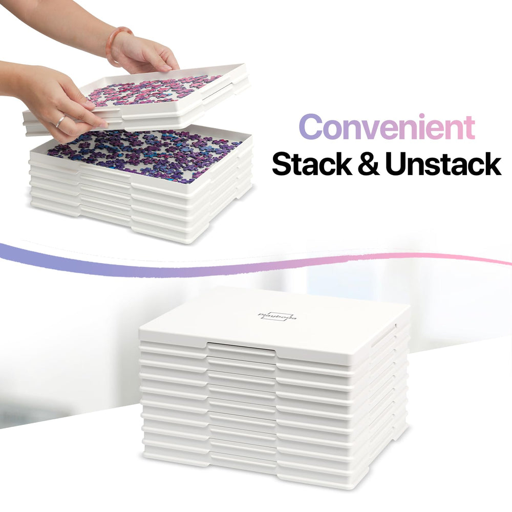 Playboda stackable puzzle trays prevent sticking and spills during play.