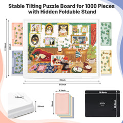 Playboda tilting puzzle board four-drawer storage to organize pieces.