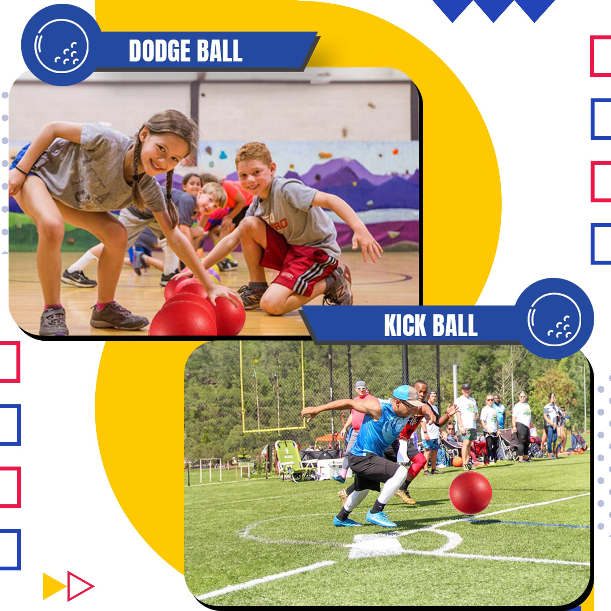 PlayBolt playground ball shown in action for dodgeball and four square.