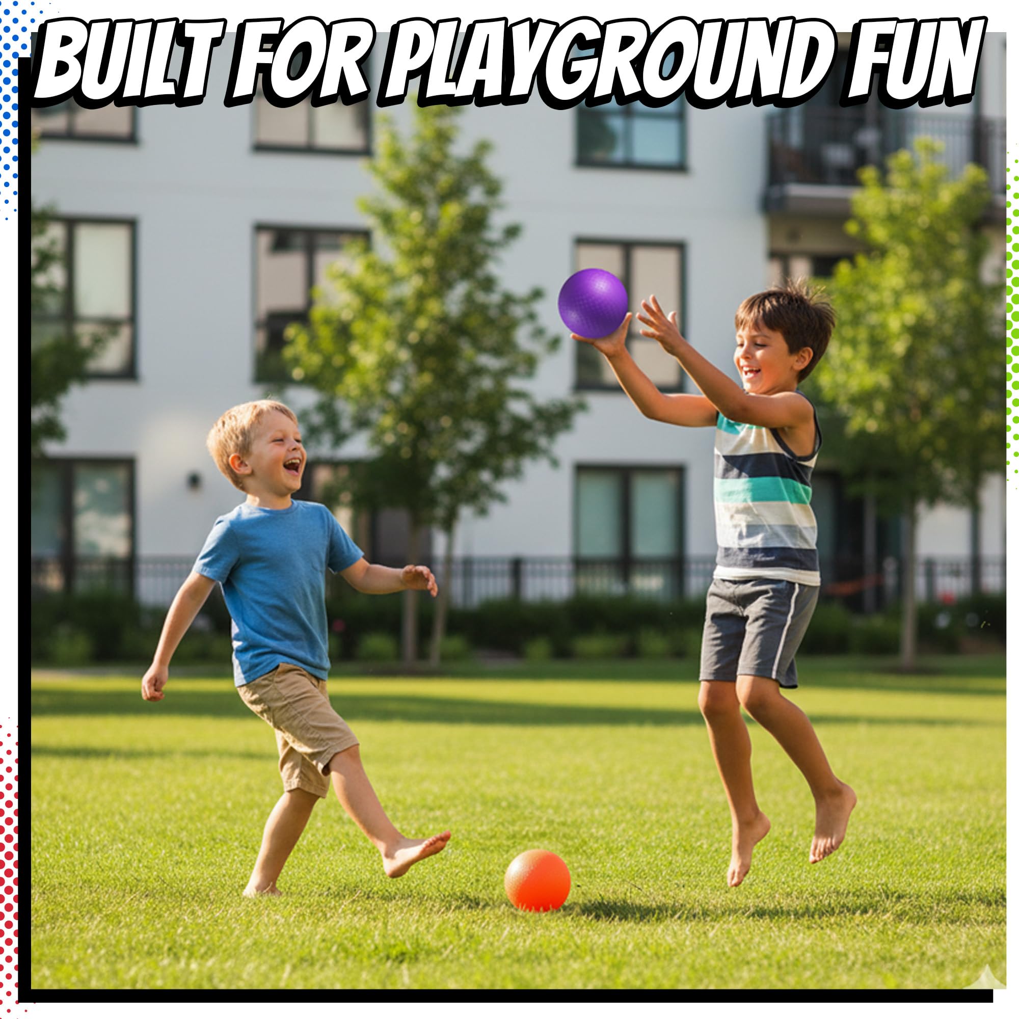 Kids enjoy outdoor and indoor games with PlayBolt balls for four-square and dodgeball.