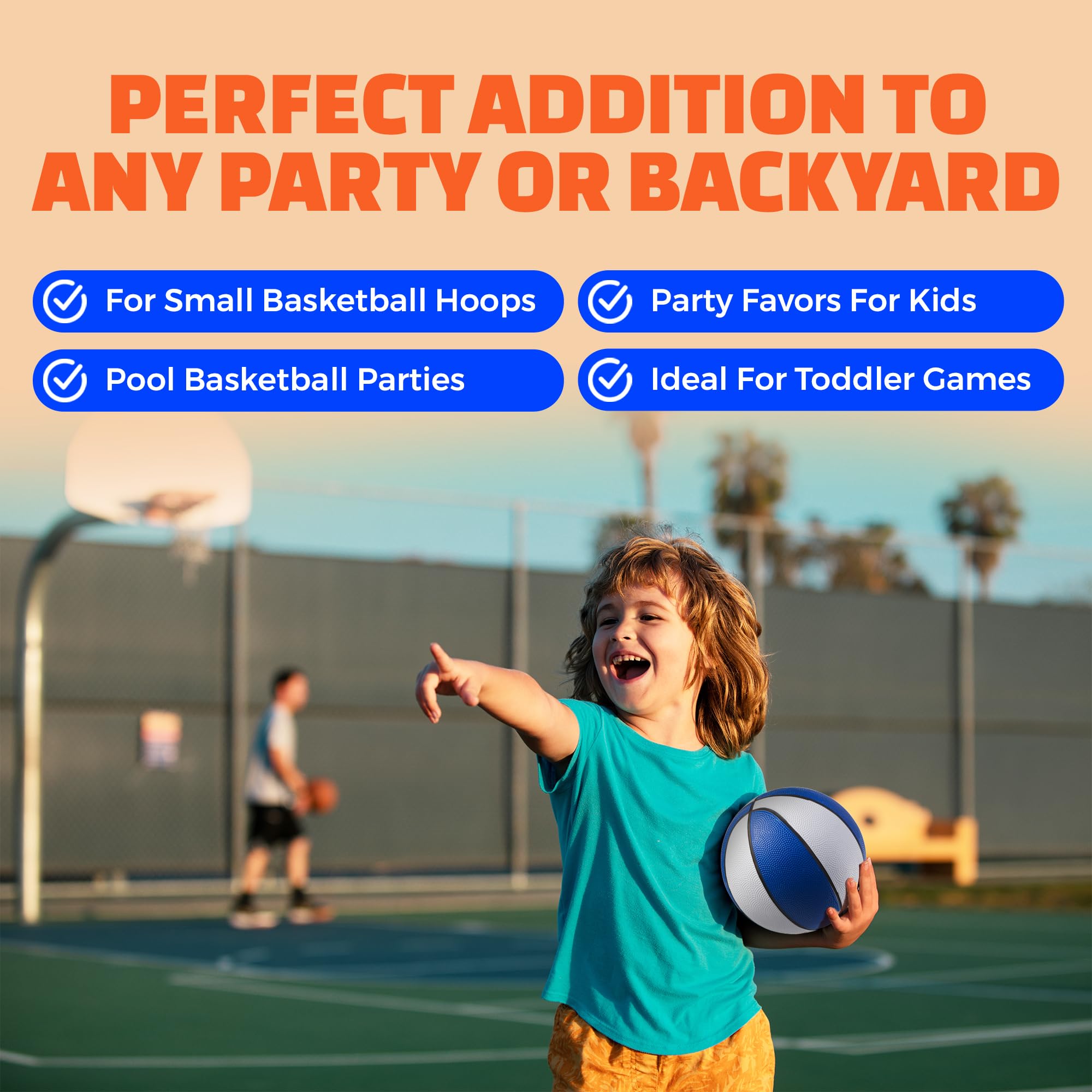 PlayBolt mini basketballs float in water for poolside fun.