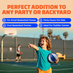PlayBolt mini basketballs float in water for poolside fun.