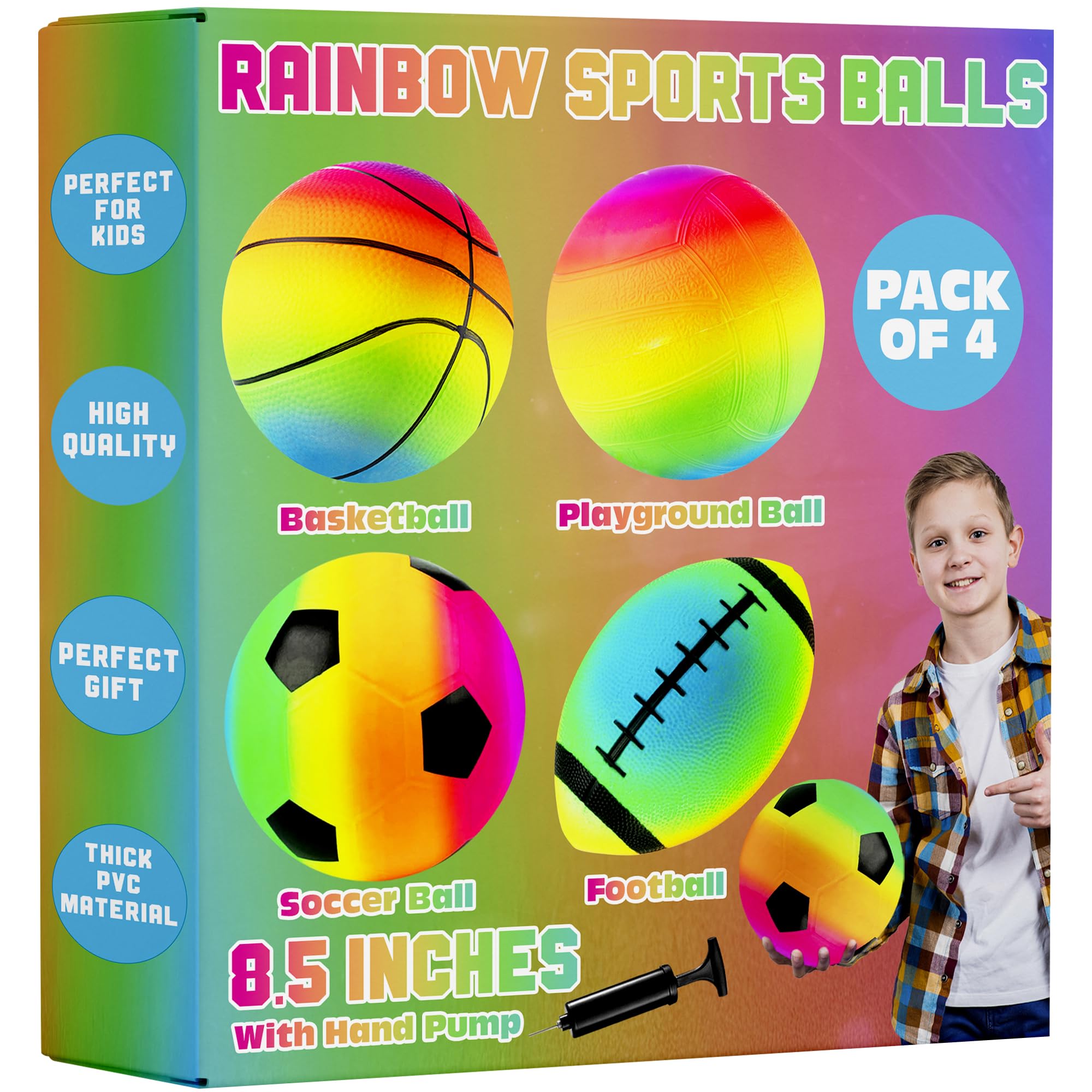 PlayBolt rainbow sports balls pack for versatile play indoors or outdoors