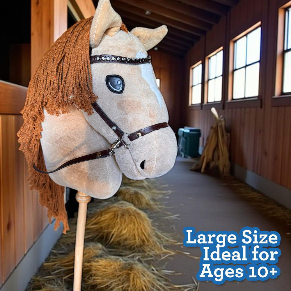 Playful Minds hobby horse long-maned head ideal for pretend riding.