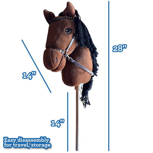 Rhinestone bridle on Playful Minds hobby horse adds sparkle for photos