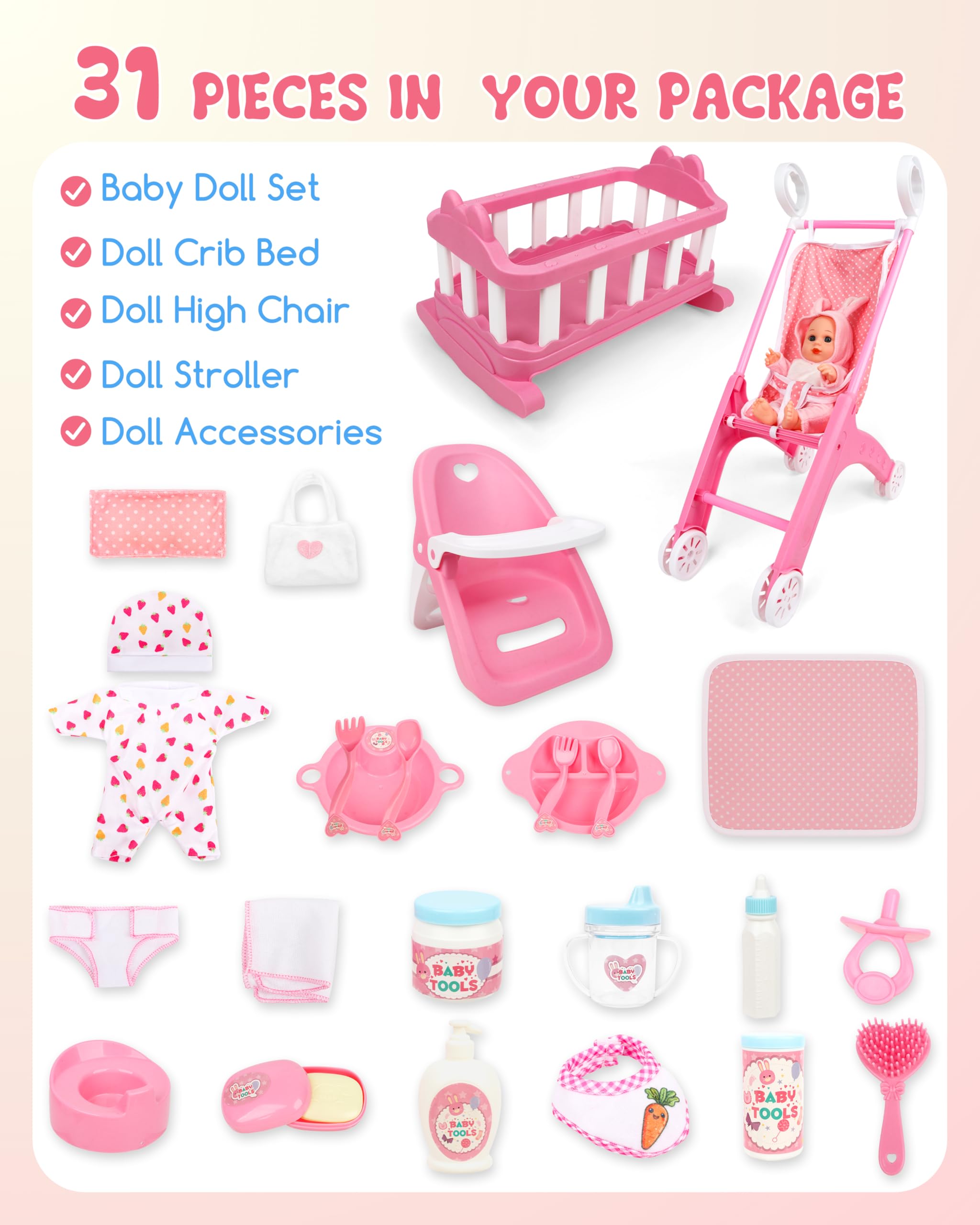 PLAYFULBAY baby doll bib pillow quilt for comforting, tactile play