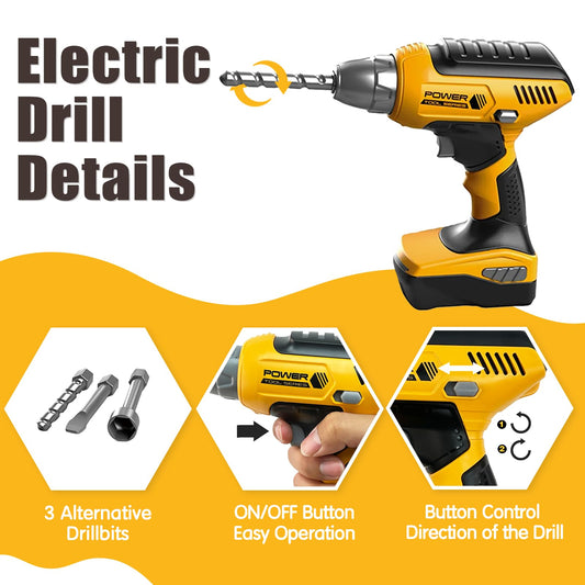 Playhiland electric drill in action with realistic sounds for engaging pretend projects