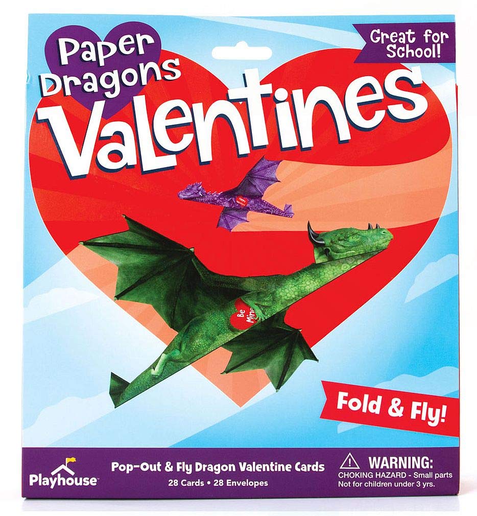 Playhouse Fold and Fly Dragons front designs for classroom valentines.