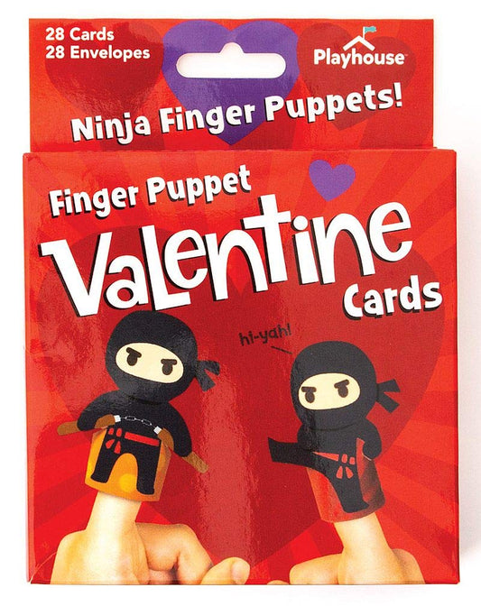 Playhouse Super Ninja finger puppets box front, ideal for classroom Valentine exchanges.