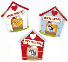 Playhouse three doghouse styles illustrated with playful puppies and spaces for To and From.