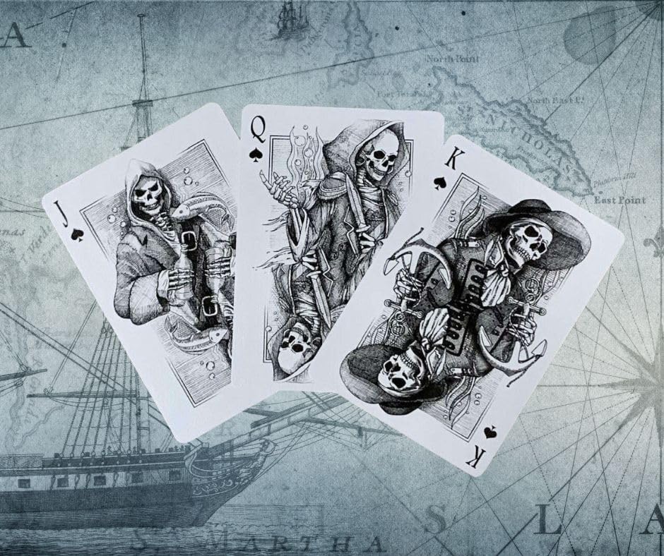 PLAYING CARD DECKS.COM Neptune’s Graveyard mermaid illustration enhances ocean-themed parties and storytelling games.