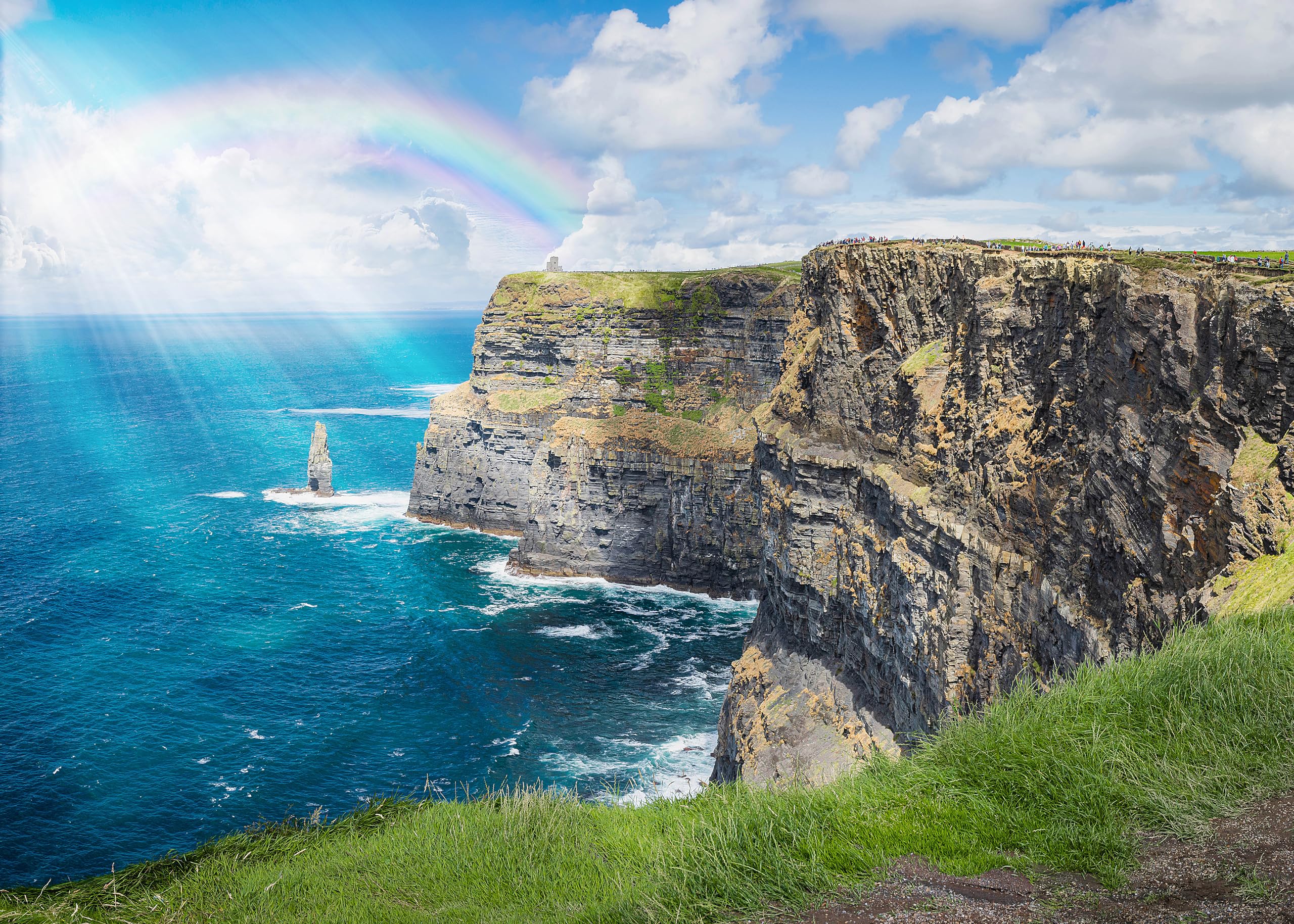 Playjig Ireland puzzle: rainbow over Cliffs of Moher, ideal family night activity.