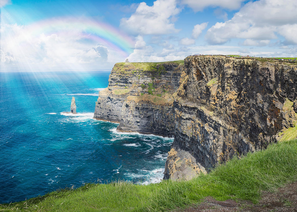 Playjig Ireland puzzle: rainbow over Cliffs of Moher, ideal family night activity.