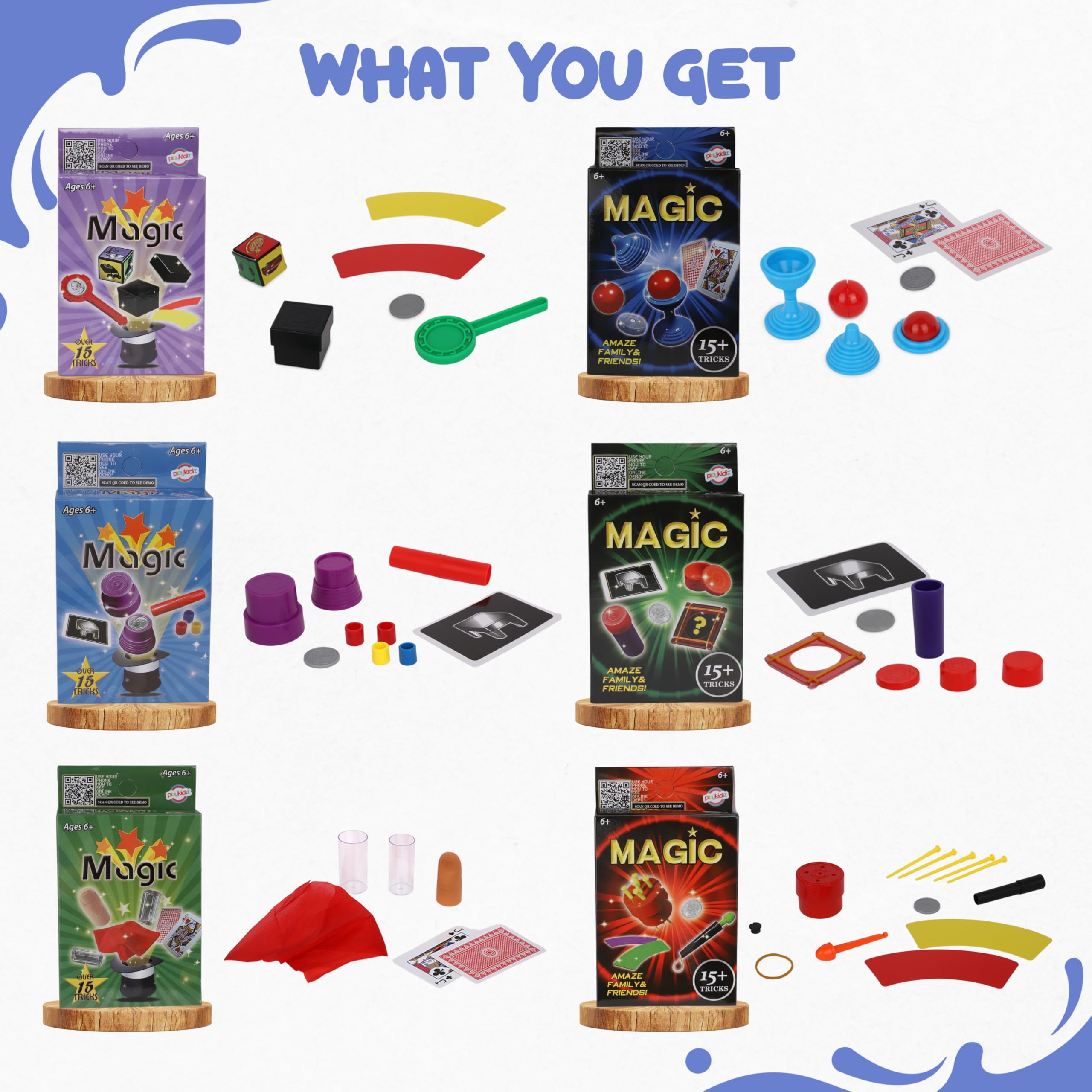 Playkidz 15 tricks set contents easy-to-learn tricks for curious young magicians.