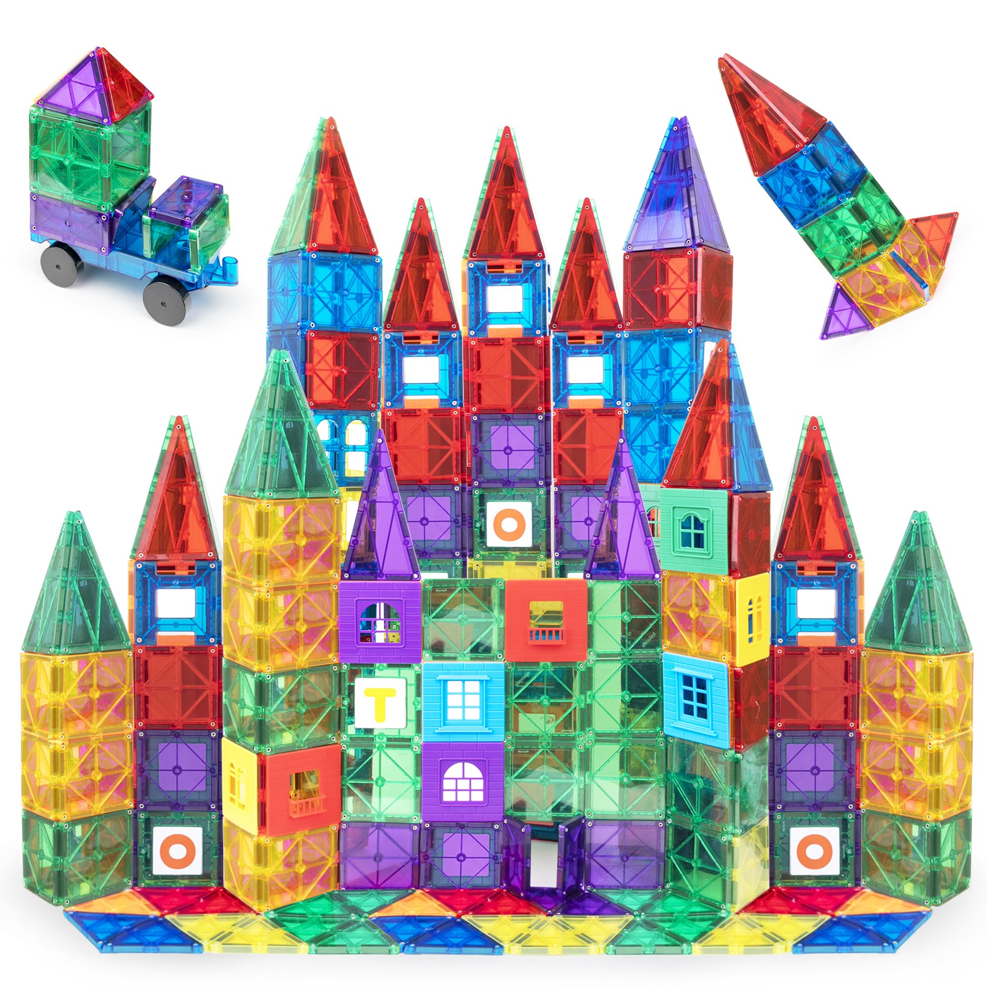 Playmags 150-piece magnetic tiles set for colorful 3D building and play