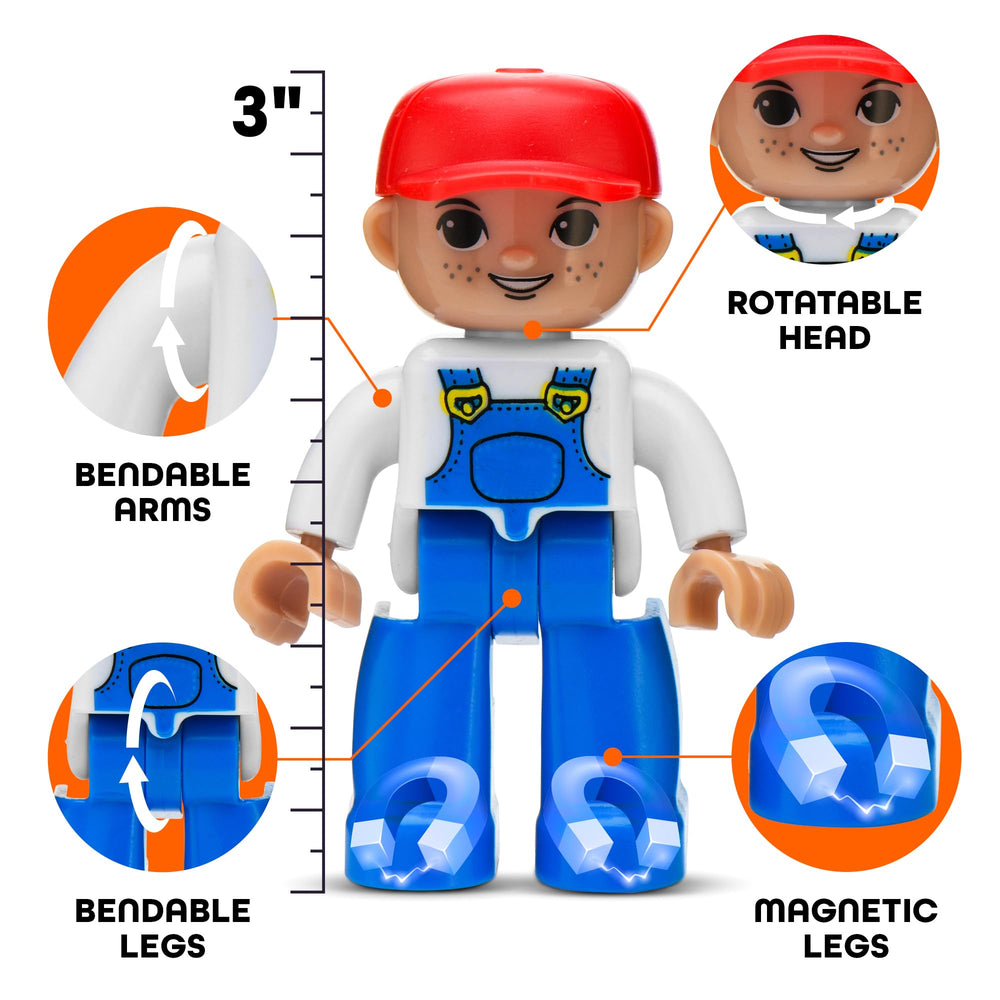 Playmags 3-inch PlayPeople arms and head rotate for dynamic storytelling and poseable play.