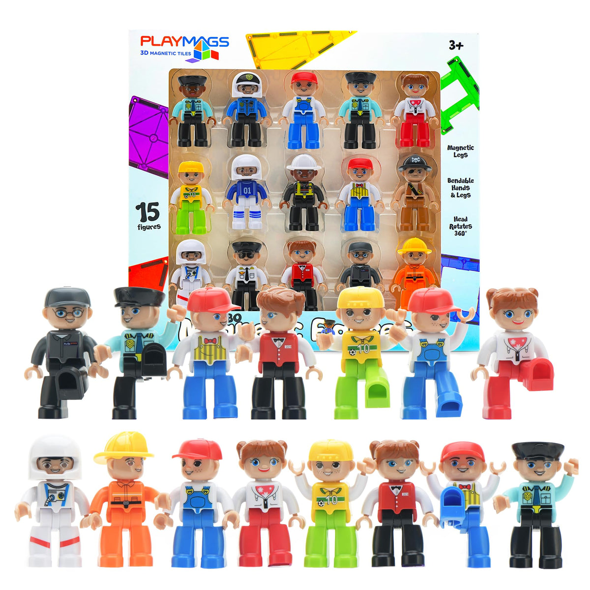 Playmags 3-inch PlayPeople front view shows sturdy magnetic feet for creative play.