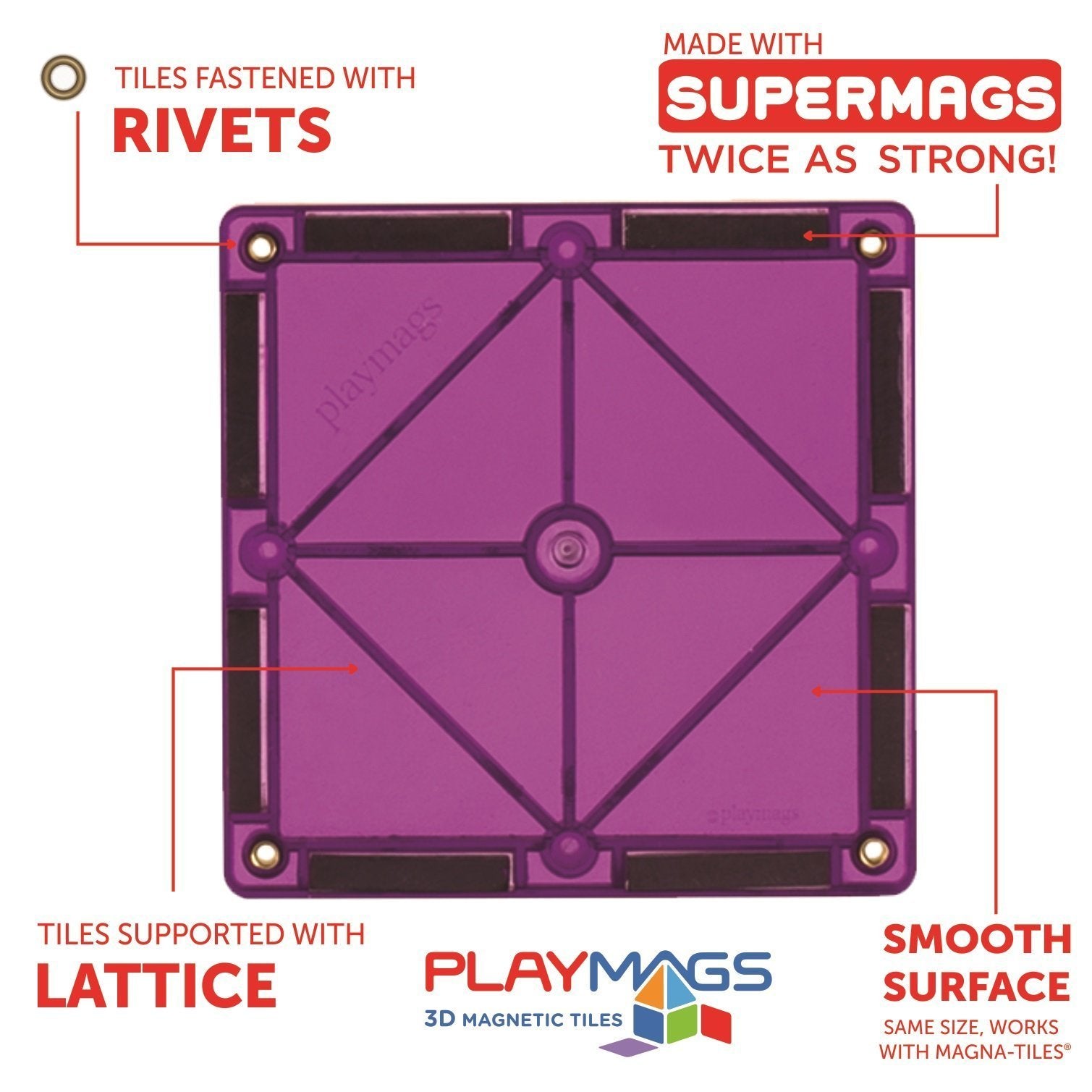 Playmags color variety supports color-based learning and design play.