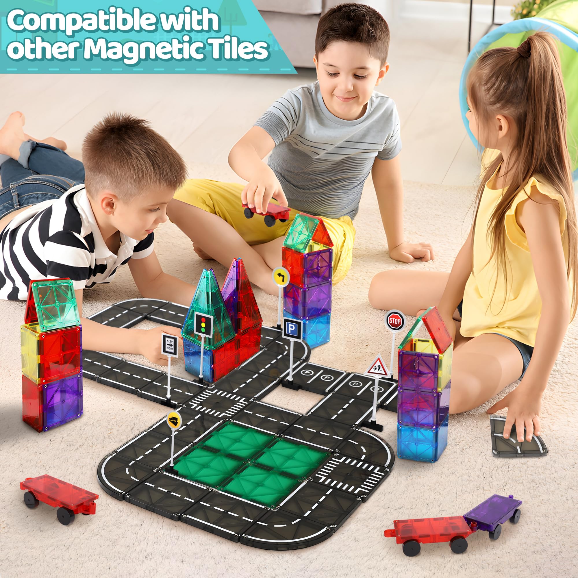Playmags magnets keep tiles securely connected during play.