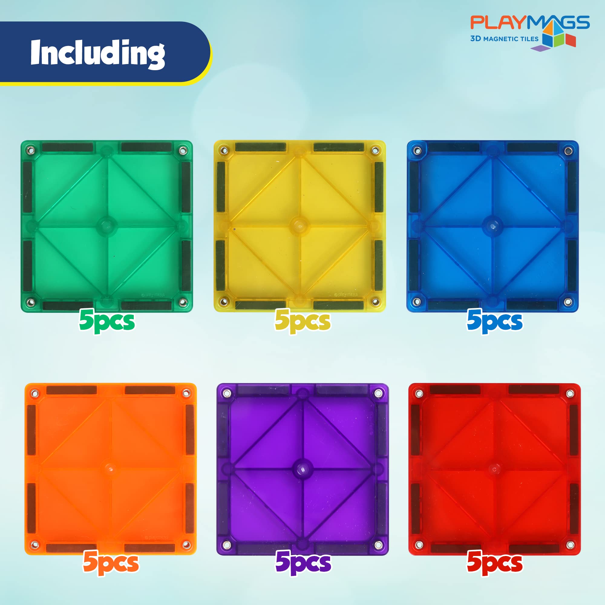 Playmags square tiles connect magnetically for quick, sturdy 3D constructions.