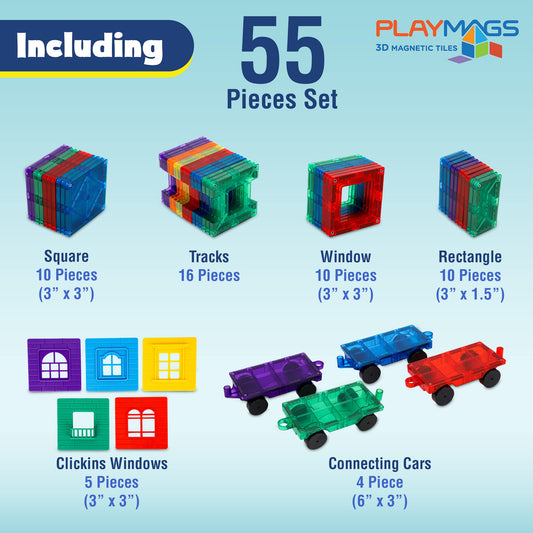 Playmags square tiles 3x3 enable geometric exploration and stacking