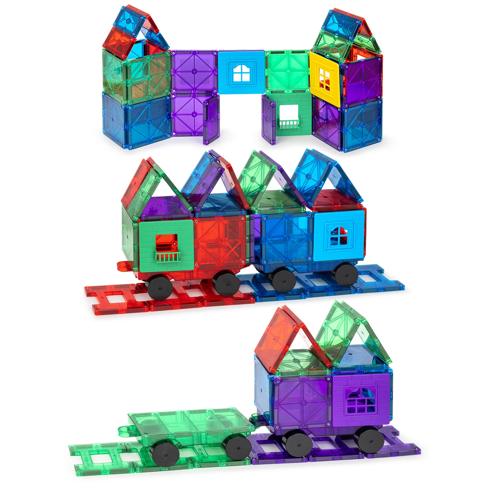 Playmags train car set with four connecting cars for imaginative play